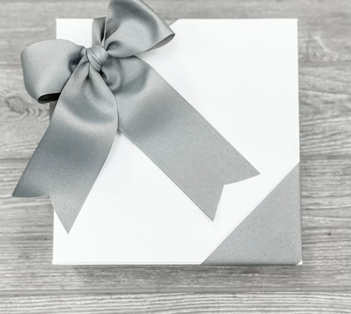 closeup of the box used in the embrace calm gift basket