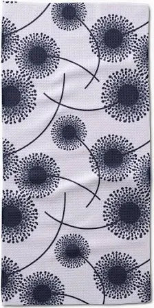 close up of black and white dish towel by geometry house included in pnw charcuterie gift basket.