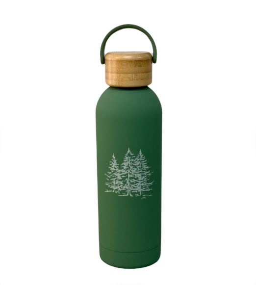 green water bottle with tree print
