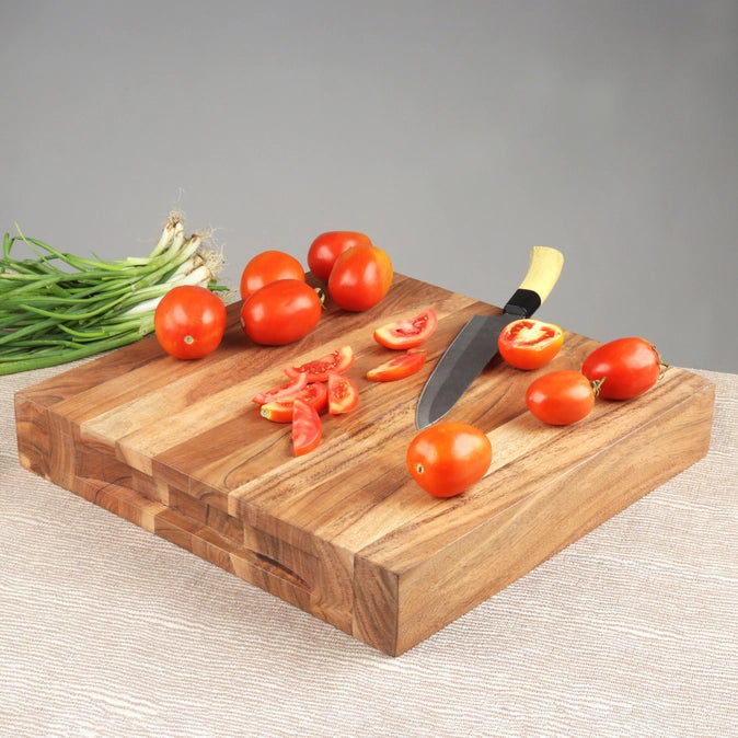 close up of butcher block included in our luxury housewarming gift