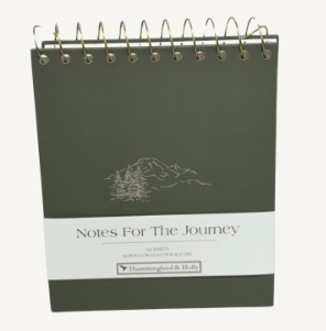 close up of the notebook included in our notes for the journey gift basket