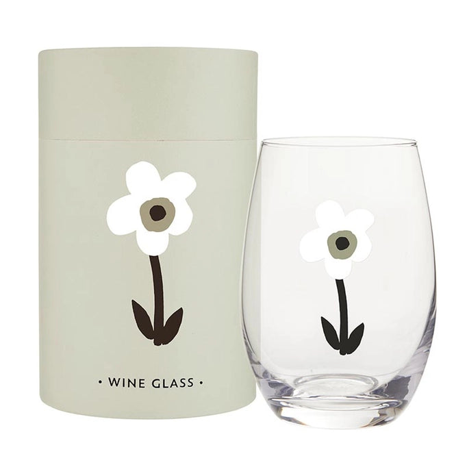 close up of floral wine tumbler included in our petal and pour gift basket.