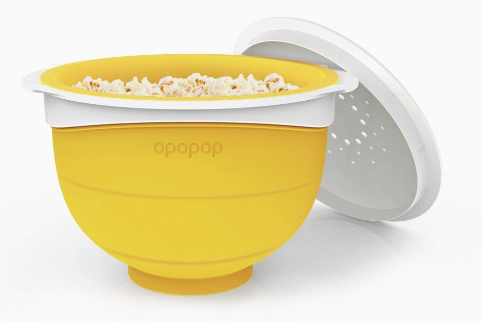 close up of popcorn popper included in our family fun night gift basket.