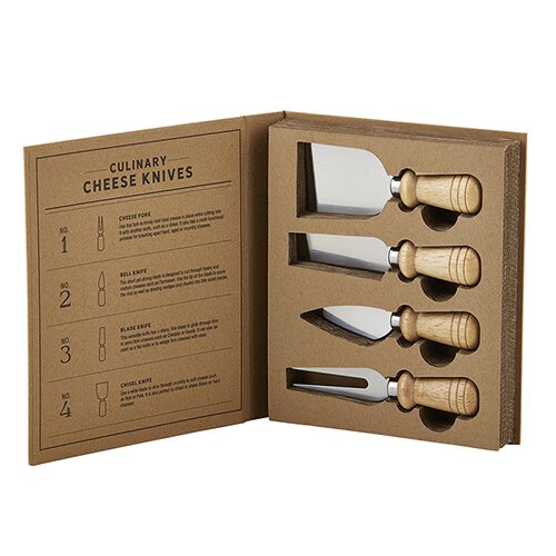 set of culinary cheese knives included in gift basket.