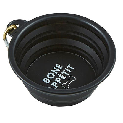 close up of the collapsible dog bowl included in our puppy love gift basket.