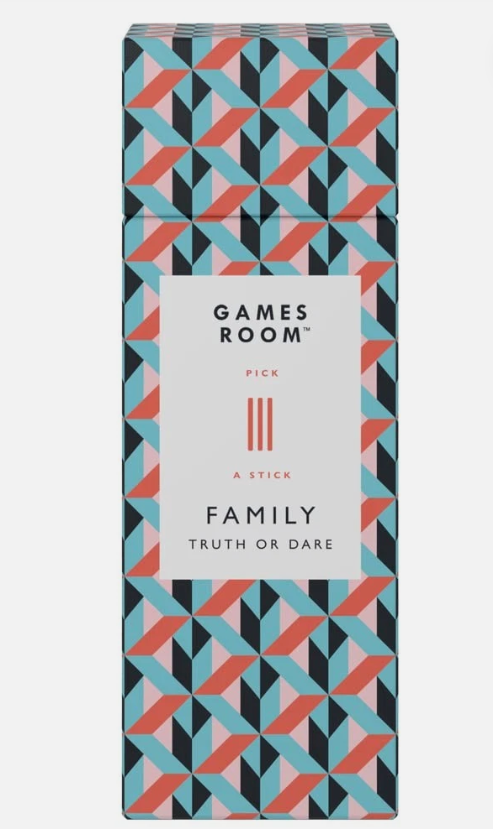 Box with geometric pattern and text 'Games Room' on a white background