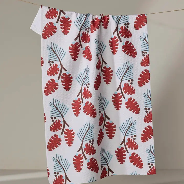 close up of the tea towel included in our snowy morning gift basket