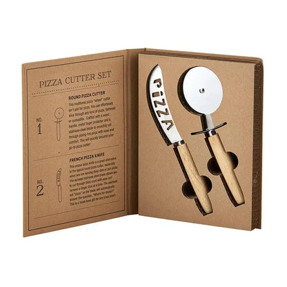 Close up of pizza knife set.
