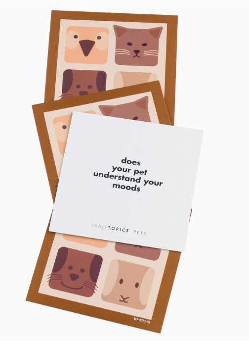 close up of conversation starters for pet lovers included in our puppy love gift box.